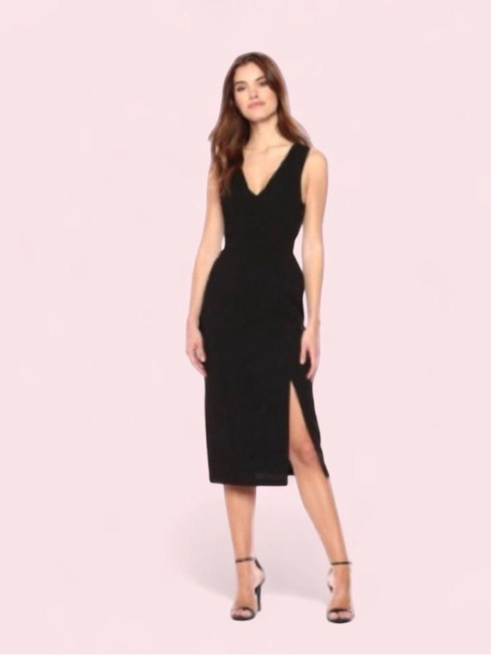 BCBG Black V-Neck Midi Dress with Side Slit
